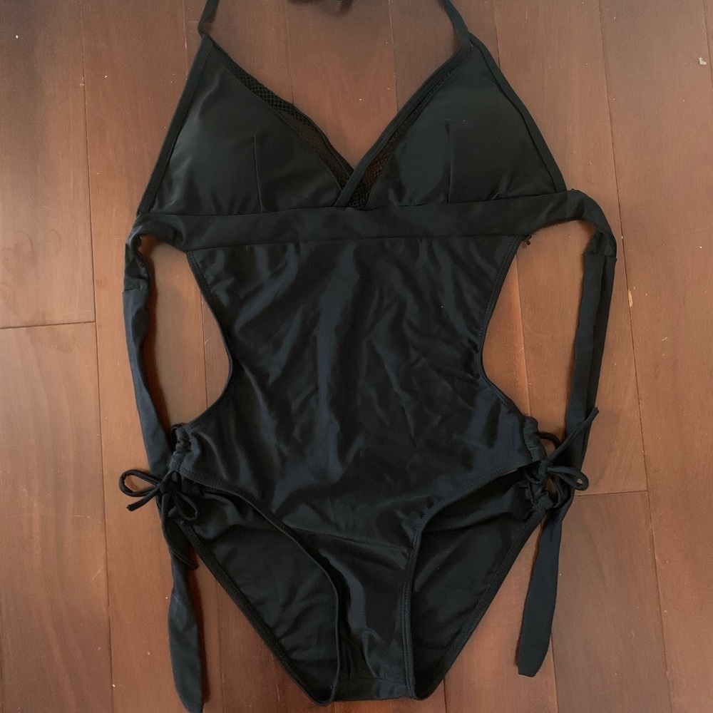Black one piece sexy mature swimsuit